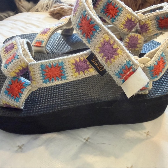 Teva Women's Flatform Sandals in Cream with Multicolor Crochet - Picture 3 of 4